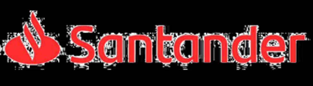 The image shows the logo of Santander Bank, featuring a stylized red flame above the word 'Santander' in red.