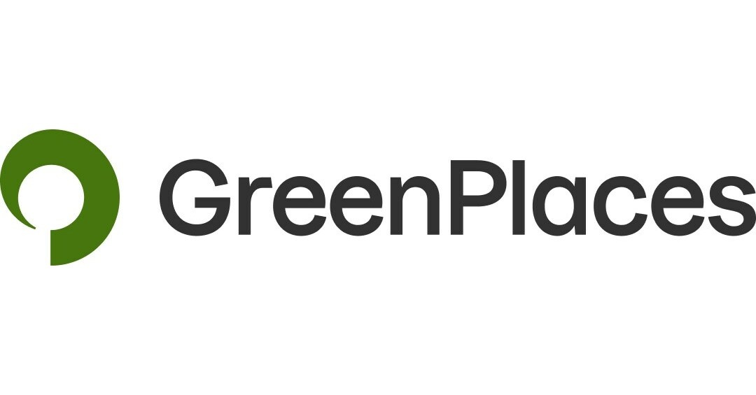 Logo of GreenPlaces featuring a green circle with a stylized leaf and text.