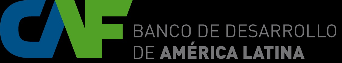 Logo of CAF - Banco de Desarrollo de América Latina, featuring stylized letters 'CAF' in blue next to the full name in gray and green.