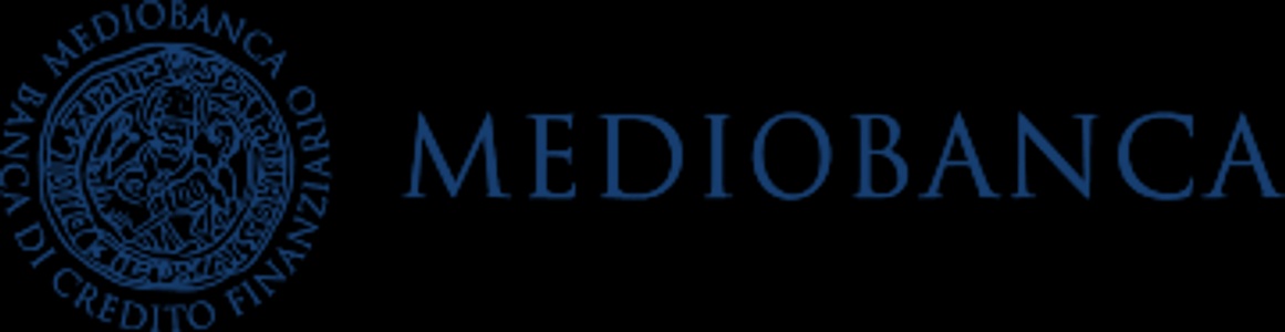 Logo of Mediobanca featuring intricate detailing on a blue background with the text 'Mediobanca' prominently displayed.