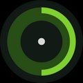 A circular icon featuring a green progress indicator on a dark background.