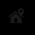 This image depicts a house icon with a location pin symbol.