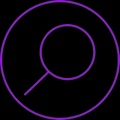 A purple magnifying glass icon within a circle.