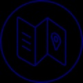 A simple icon representing a folded map with a location pin.