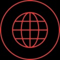 A red outline of a globe symbolizing global connectivity.