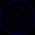 A simple blue clock design with two hands.