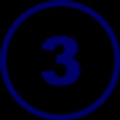 A blue circular icon with the number three in the center.