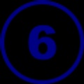 A blue circular icon with the number six in the center.