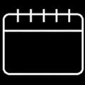 A simple line drawing of a calendar icon in white on a black background.
