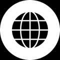 A simple black and white logo of a globe.