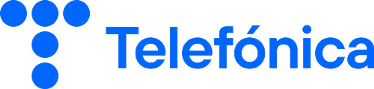 A blue logo featuring the name 'Telefónica' with a distinctive dot design.