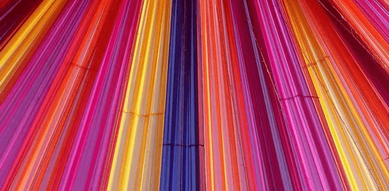 Colorful vertical ribbons hanging in a display