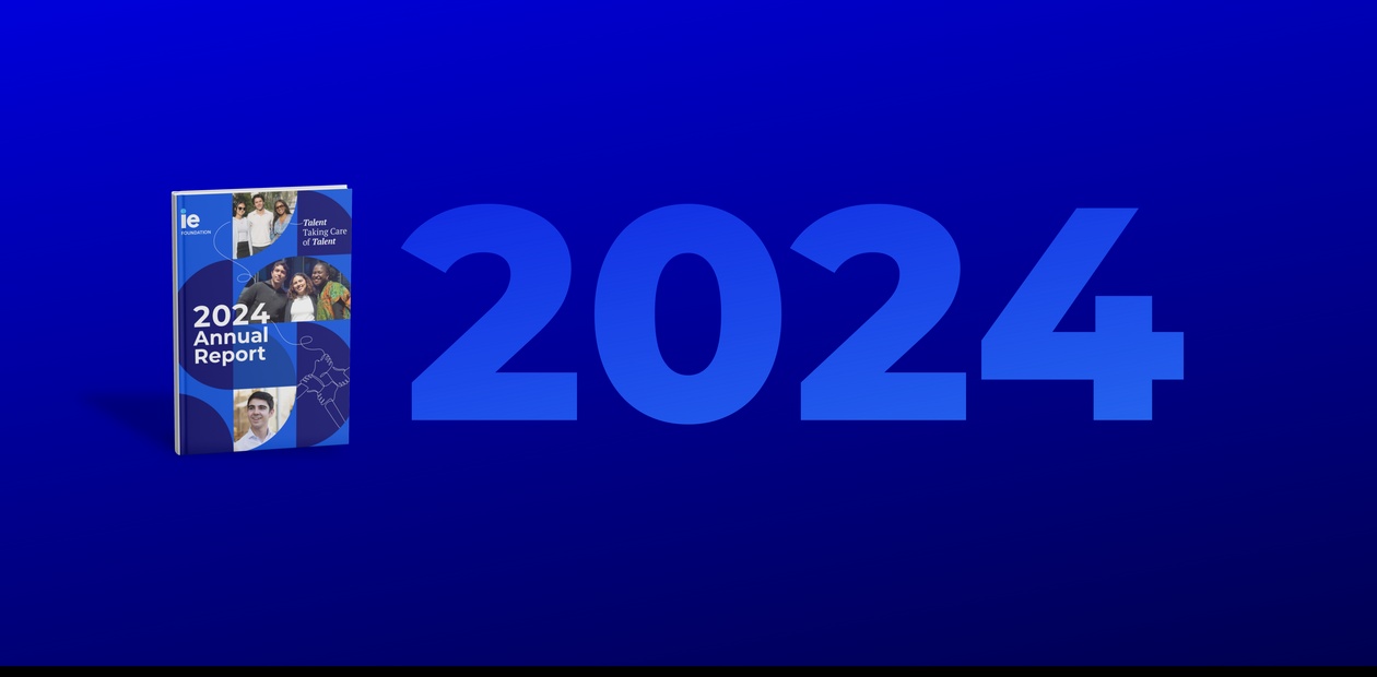 An annual report cover for the year 2024 featuring a blue background.