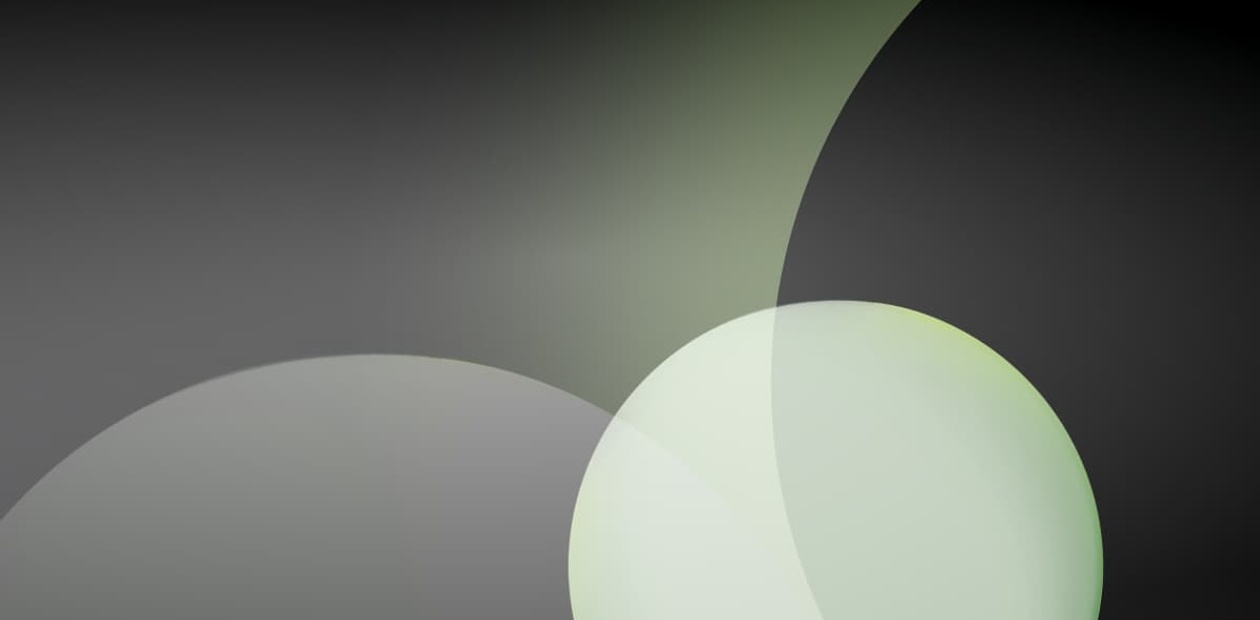 An abstract composition featuring soft shapes and gradients on a dark background.