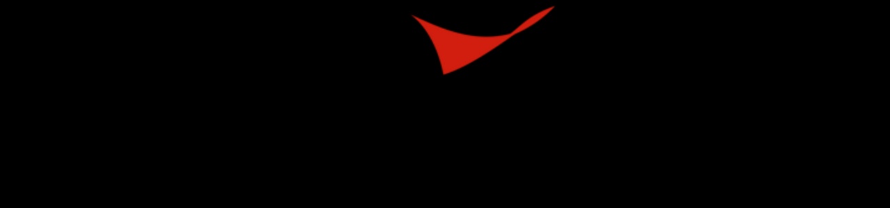 This image features a logo with a distinctive red shape and sleek black text.