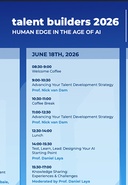 Schedule for the Talent Builders 2026 event focusing on human edge in the age of AI.