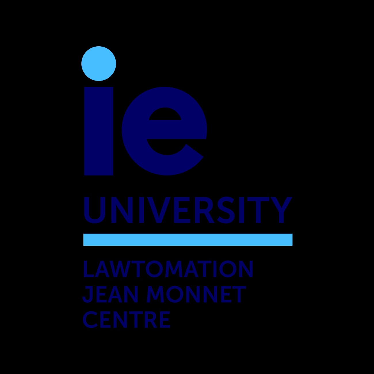 Logo of IE University, featuring the text 'IE UNIVERSITY LAW TOMATION JEAN MONNET CENTRE' on a dark background.