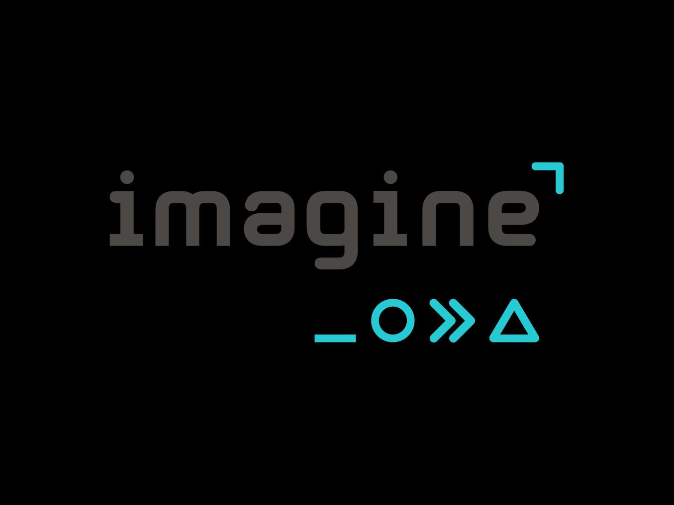 A logo design featuring the word 'imagine' in a stylized font with abstract geometric shapes.