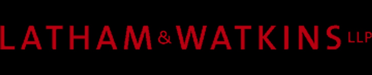 The image displays the logo of Latham & Watkins LLP in red on a black background.
