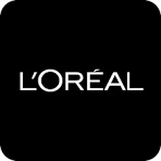 Black and white logo of L'Oréal with the brand name in stylized font.