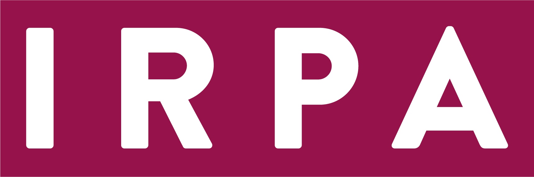 The image shows the acronym 'IRPA' in white letters on a magenta background.