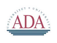 Logo of ADA University, featuring the name 'ADA' above 'Universiteti' with a horizontal line design and modernistic typography.