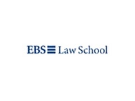 Logo of EBS Law School featuring the name and a stylized design of three lines next to it.