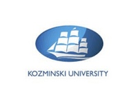 Logo of Kozminski University featuring a white sailing ship inside a blue oval.