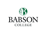 Logo of Babson College featuring a green globe intertwined with a stylized letter B, and the college name next to it.