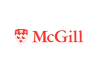 Logo of McGill University featuring a red shield with three martlets and an open book.