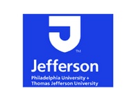 Logo of Jefferson, combining Philadelphia University and Thomas Jefferson University symbols, featuring a prominent letter 'J' on a blue background.