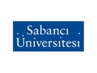 Logo of Sabanci University, featuring a stylized text design on a blue background.