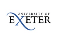 Logo of the University of Exeter, featuring stylized blue lettering.