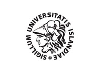 A logo featuring a detailed illustration of a female figure wearing a winged helmet, surrounded by the text 'Universitatis Islandiae Sigillum'.