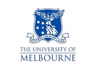 Logo of The University of Melbourne featuring a blue shield with stars and a bird, with text around the emblem.