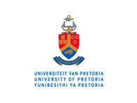 Logo of the University of Pretoria featuring a shield with multiple colored segments and text in three languages.