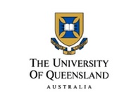 Logo of The University of Queensland, featuring a blue and gold shield with an open book and a banner stating the university's name and location in Australia.