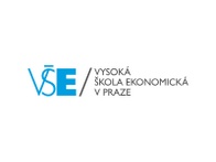 Logo of the University of Economics, Prague, featuring blue and gray typography and a stylized emblem.