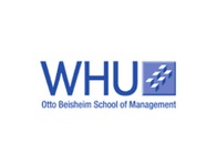 Logo of WHU - Otto Beisheim School of Management featuring a blue color scheme and a checkerboard pattern.