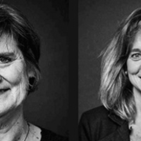 Four faculty portraits in a black and white image