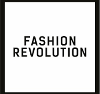 A simple text logo with the words 'FASHION REVOLUTION' centered inside a black bordered white rectangle.