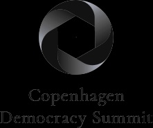 Logo of the Copenhagen Democracy Summit featuring a stylized spherical design in black and white with text.