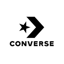 A black and white logo of Converse featuring a star and chevron.