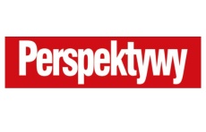 A logo featuring the word 'Perspektywy' in bold white letters on a red background.