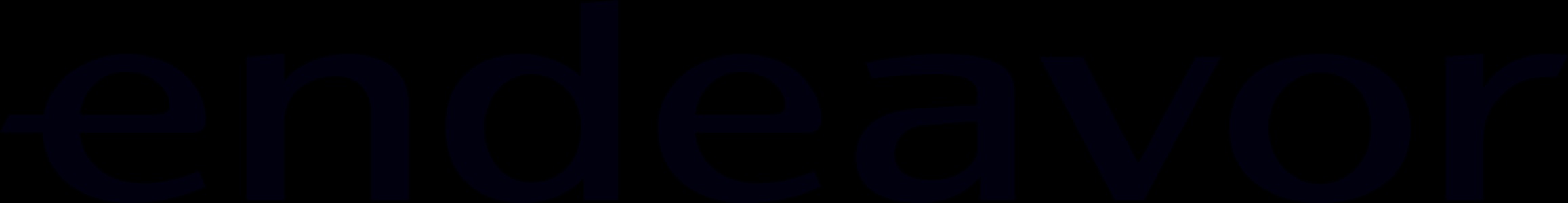 The image shows the word 'endeavor' in a minimalist white font on a dark background.