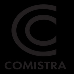 Logo of COMISTRA in a dark theme, featuring a large letter C encapsulating the text COMISTRA inside it.