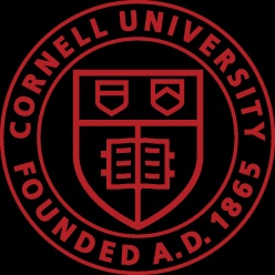 This is the official seal of Cornell University, featuring a red and black emblem with text and the founding year 1865.