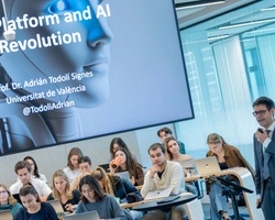 A presentation on the impact of artificial intelligence and platforms in a classroom setting.