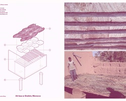 A detailed illustration of a traditional construction method in Alt Issa or Brahim, Morocco, featuring layered materials.
