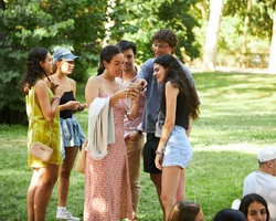 A group of friends enjoying a sunny day in the park.